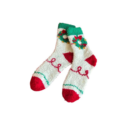 Fuzzy Plushy Christmas Stockings Women, Warm Coral Fleece Sleep Socks Non-Shedding Floor Socks, 13.8x3.2in Color D