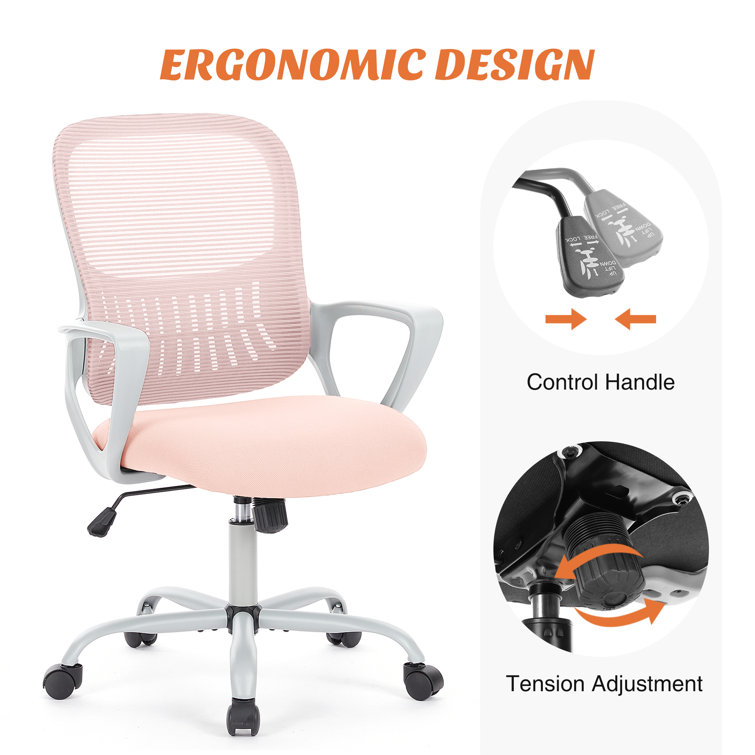 Yoyomax Office Chair, Ergonomic Home Office Desk Chairs, Computer Chair  with Comfortable Armrests, Mesh Desk Chairs with Wheels, Mid-Back Task Chair  with Lumbar Support 
