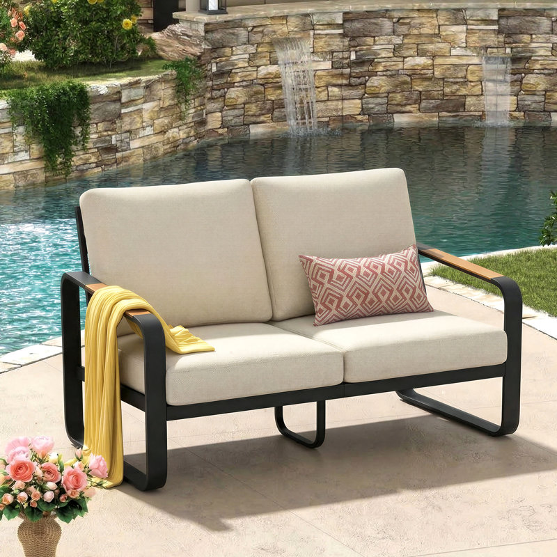 54.3'' Wide Outdoor Loveseat Sofa With Removable Cushions, Off-White