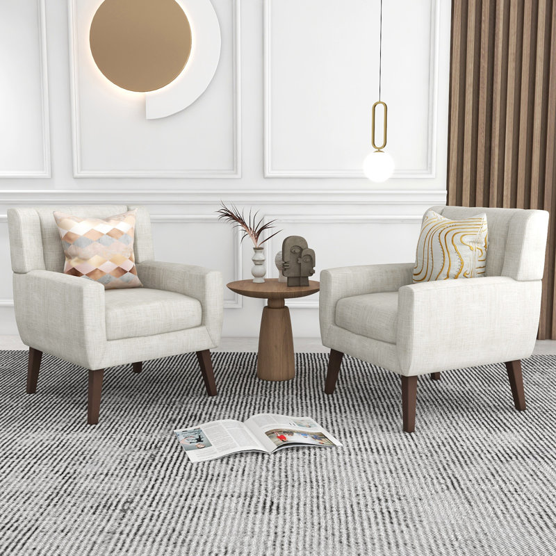 Jaqueze 73.4 Cm Wide Cotton Armchair, Beige Linen Blend