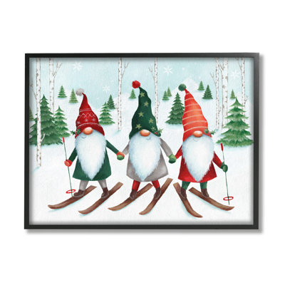 Ba-810-Framed " Gnome Trio Skiing " by Emma Leach