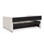Lin beige, rembourré, lit double, lit gigogne, rayures verticales, soutien ergonomique pour le dos, chambre à coucher, lit de jour rembourré dans un siège confortable, café
