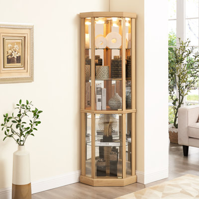 Curio Cabinet With Lights - Oak, 25Lb Shelf Capacity, Secure Storage Lighted In Oak Abundant Display Space, Customizable