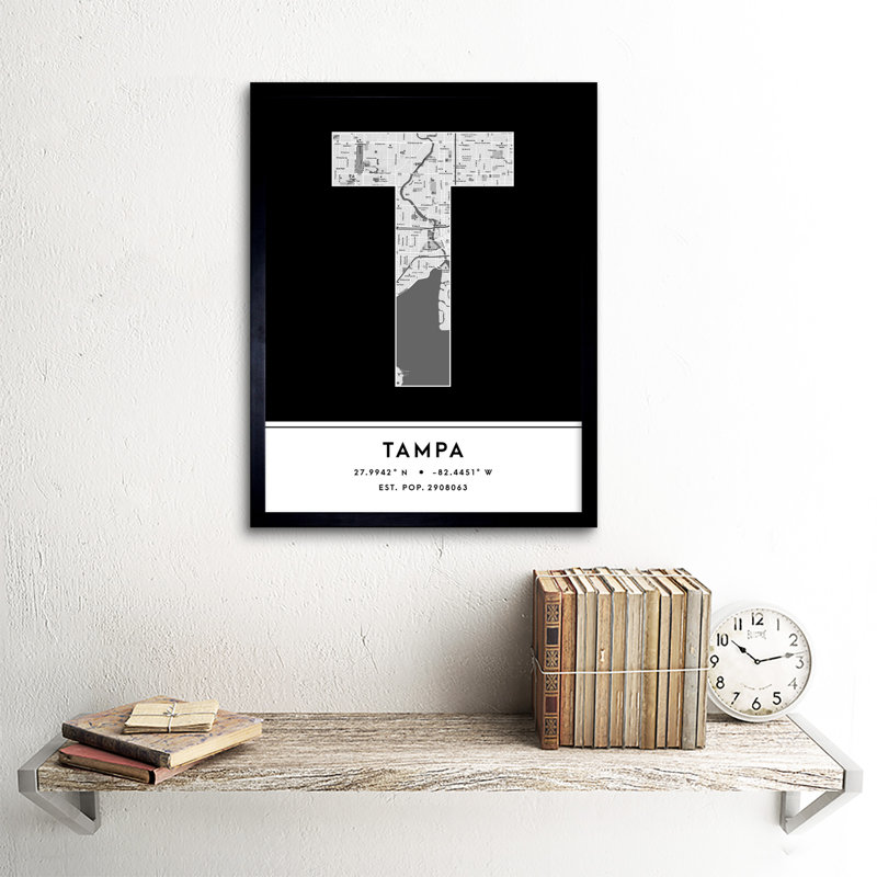 Tampa City Map Tampa Black & White - Single Picture Frame Typography