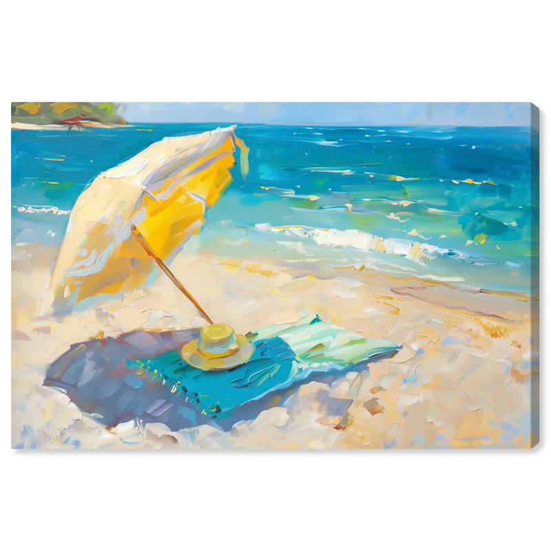 Morning Beach View Yellow and Blue Coastal Canvas Wall Art, 30" x 20"