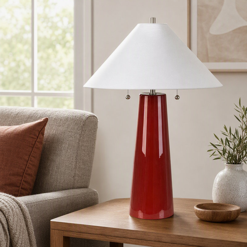 31.5" Scarlett Red Glass Table Lamp With White Shade