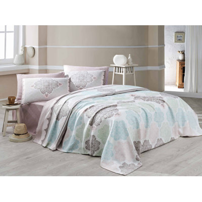 Ensemble luxueux à pique simple, mélange 100% coton et polyester, drap de piqué 63 x 91 et drap plat 63 x 94, taie d'oreiller 20 x 28 (1 pièce) | Lavable à la machine, 280 g / m², blanc élégant, turquoise, vert et beige