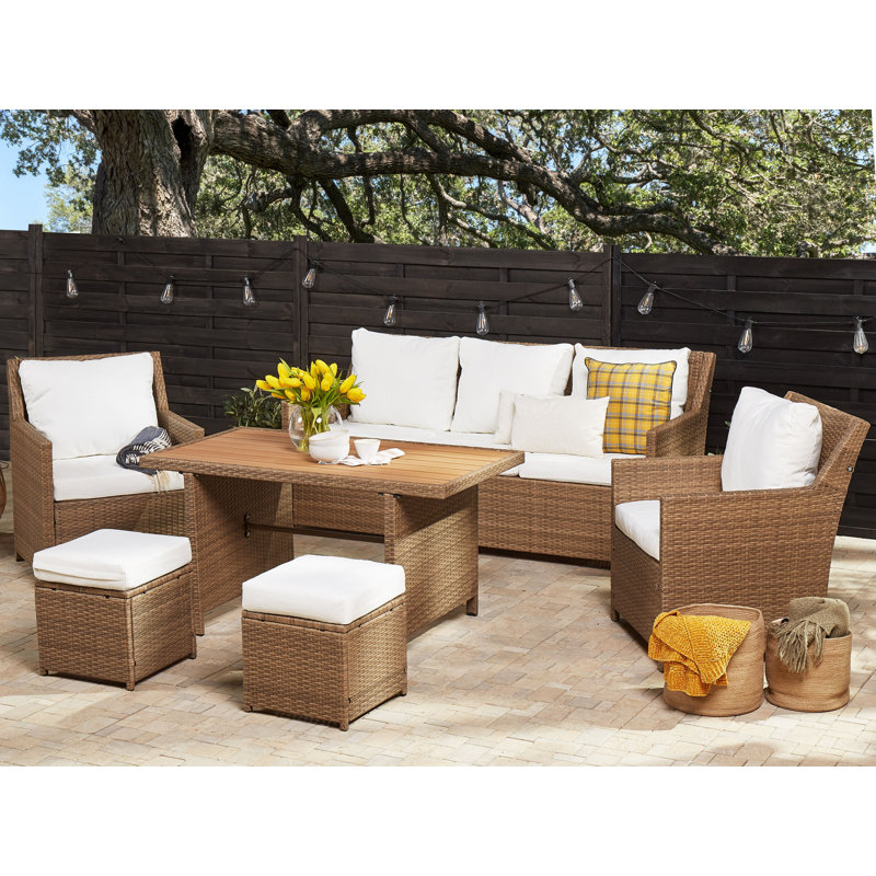 Gahnshyam 5 - Person Seating Group with Cushions, White, Brown