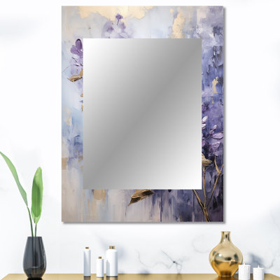 Mauve et doré pastel Lilac Dreams I - grand miroir lilas, miroir mural décoratif traditionnel, impression d'art en métal
