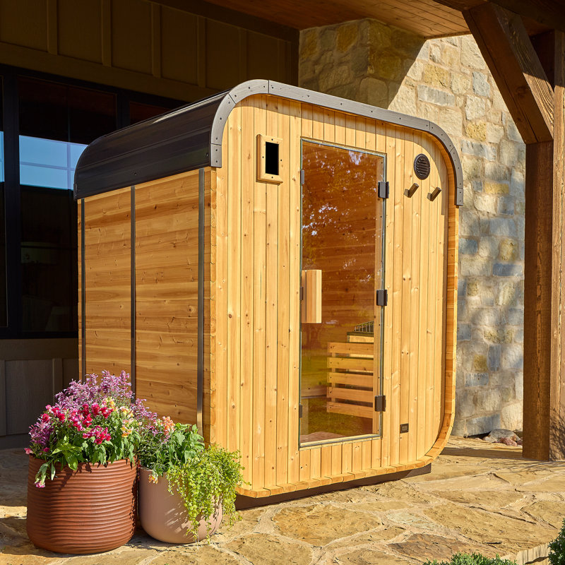Backyard Discovery Lennon 2-4 Person Traditional Cedar Outdoor Cube Sauna with 9kW Electric Heater, Wi-Fi Control, LED Lights