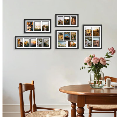 Black 5x7 Collage Picture Frame with Tempered Glass, 4 Openings for 5x7 Photos, Wall Mount Wood Frame for Home Decor