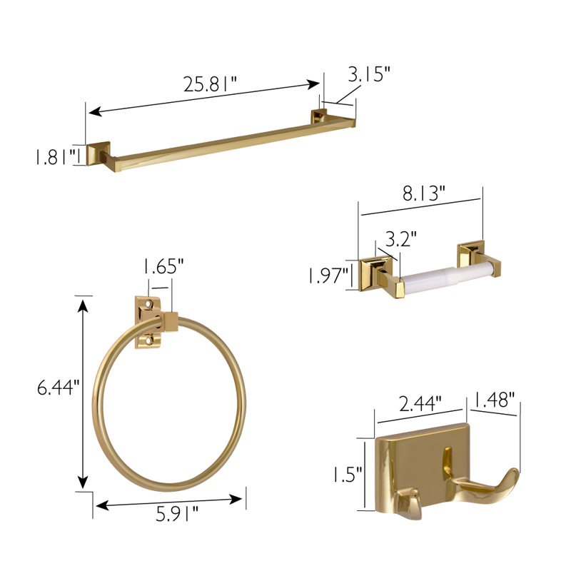 Lorinda 4 - Piece Bathroom Hardware Set, Polished Brass