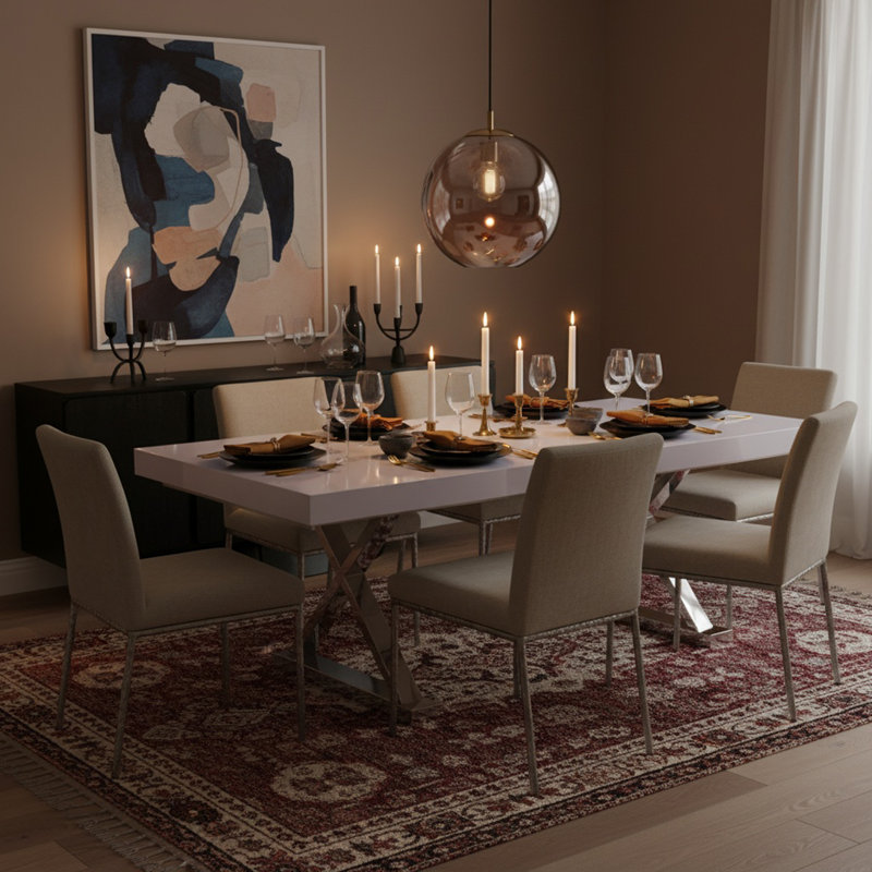Woolum Metal Base Dining Table, White, Silver
