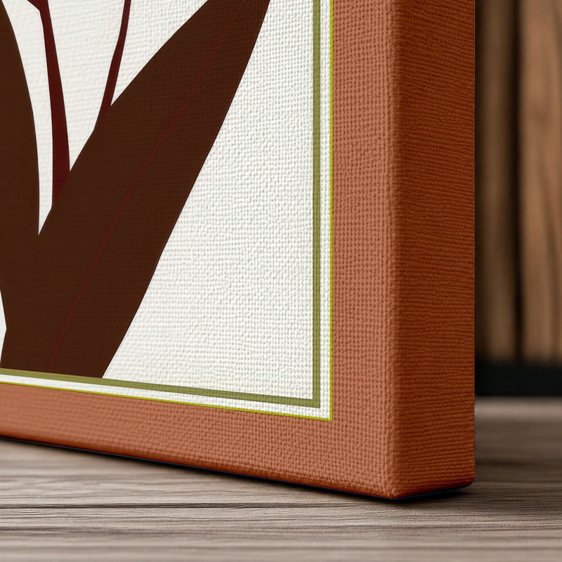 Two Blooms Botanical 1 Piece Wrapped Canvas Wall Art, 24x16 - 61.0 x 40.6 cm, Terracotta Border