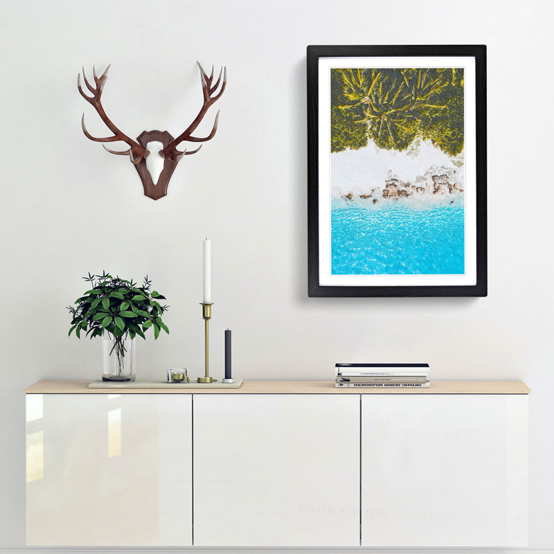 Palm Trees by the Beach in the Maldives - Picture Frame Painting Print, 48cm H x 36cm W x 2cm D, Black Framed