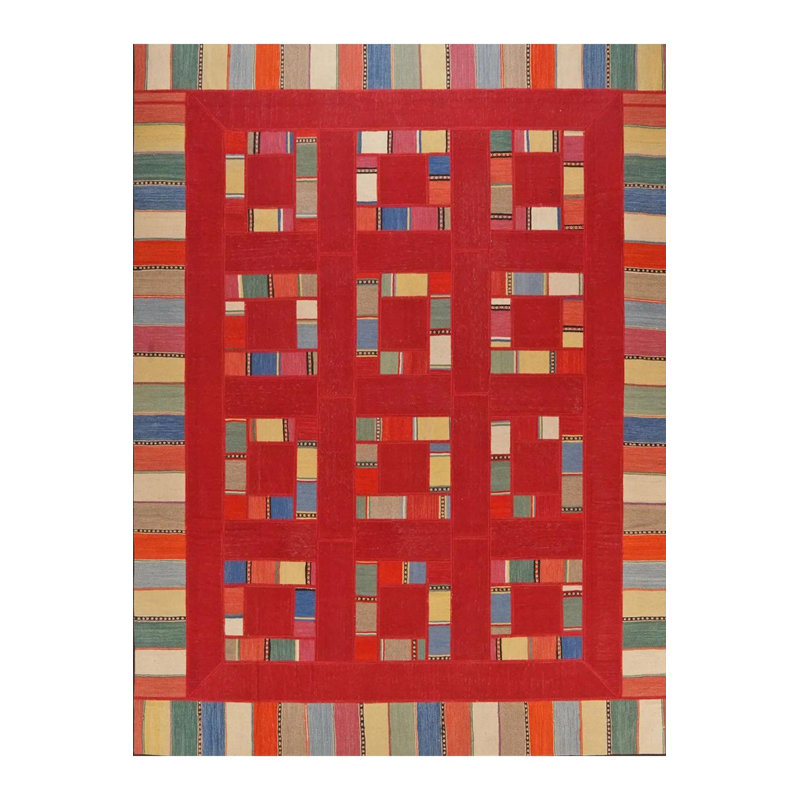 Tapis rouge multicolore à motif tressé Northern Collection, Sous-tapis rectangulaire de 3 pi 3 po x 4 pi 11 po