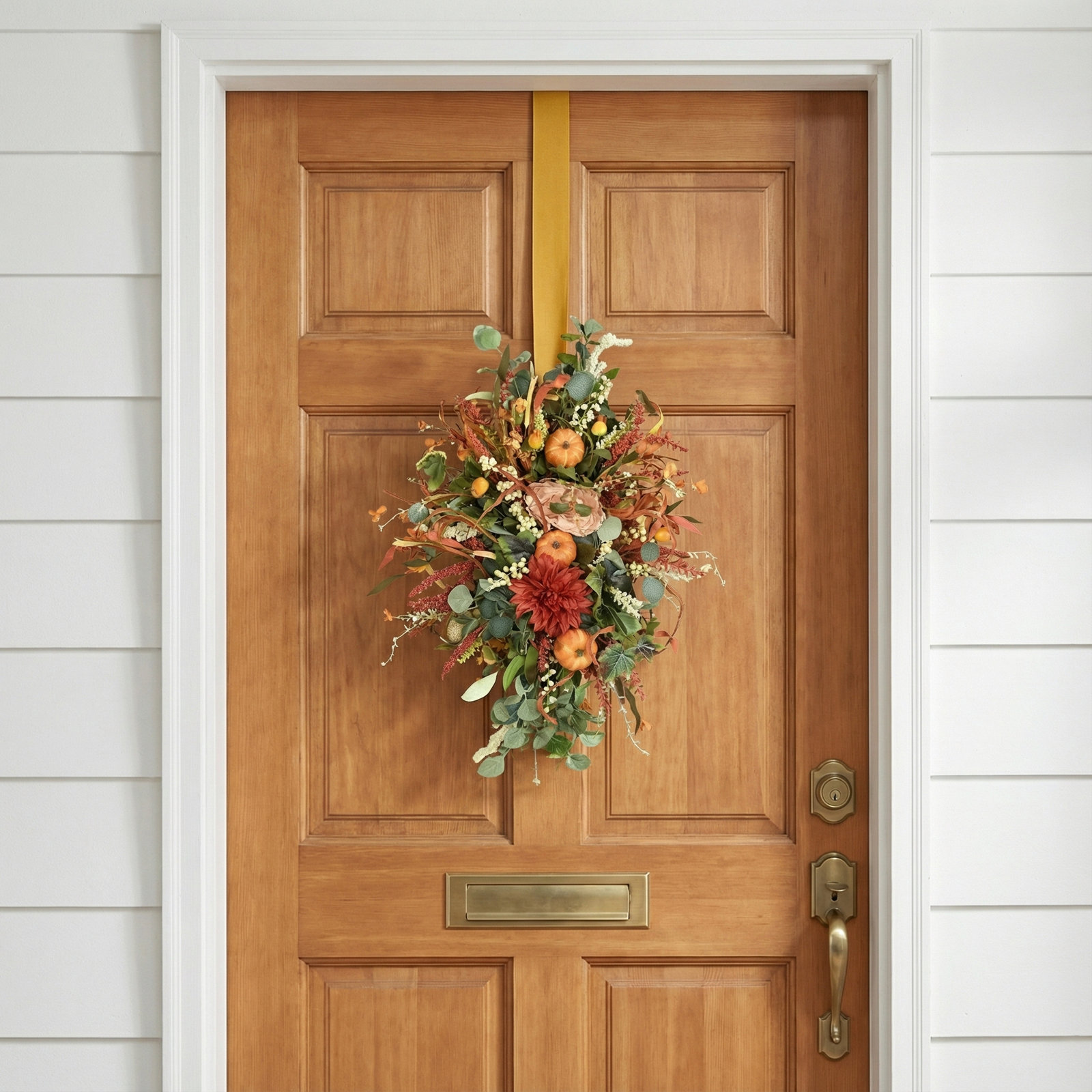 Artificial Fall Thanksgiving Pumpkin Dahlia Peony Front Door Swag