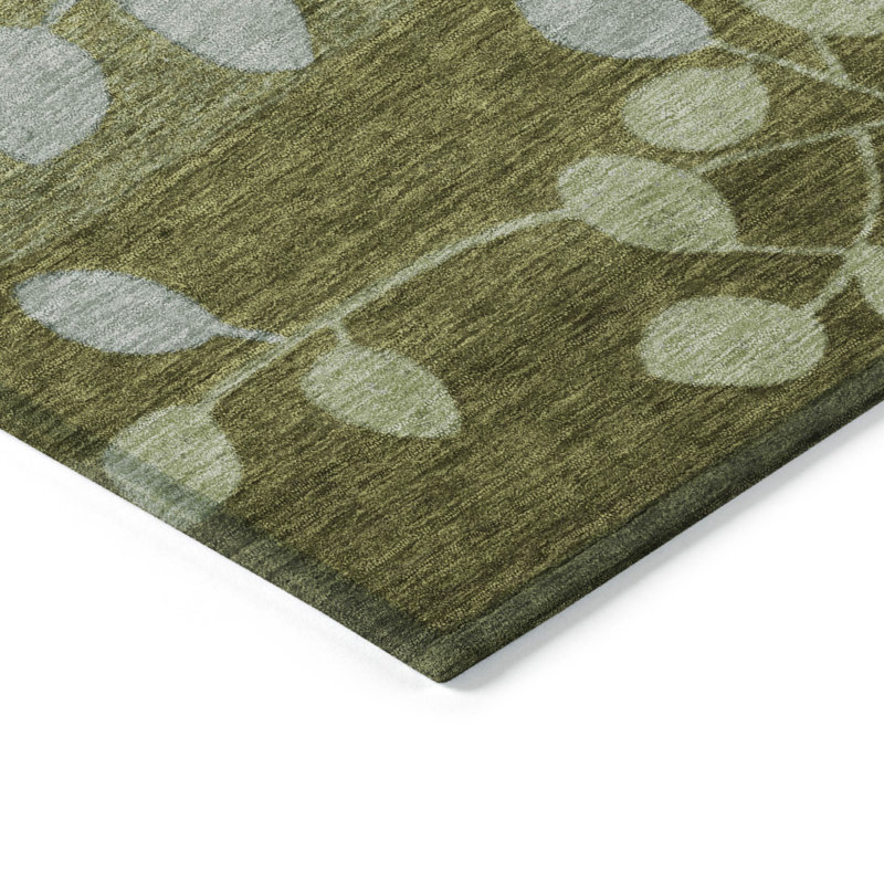 Tapis olive intérieur / extérieur lavable à la machine Xhevrie, Rectangle 9 pi x 12 pi