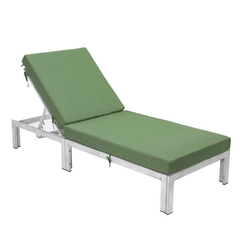 Chelsea Outdoor Metal Chaise Lounge , Cushion Included, Green, Weathered Gray