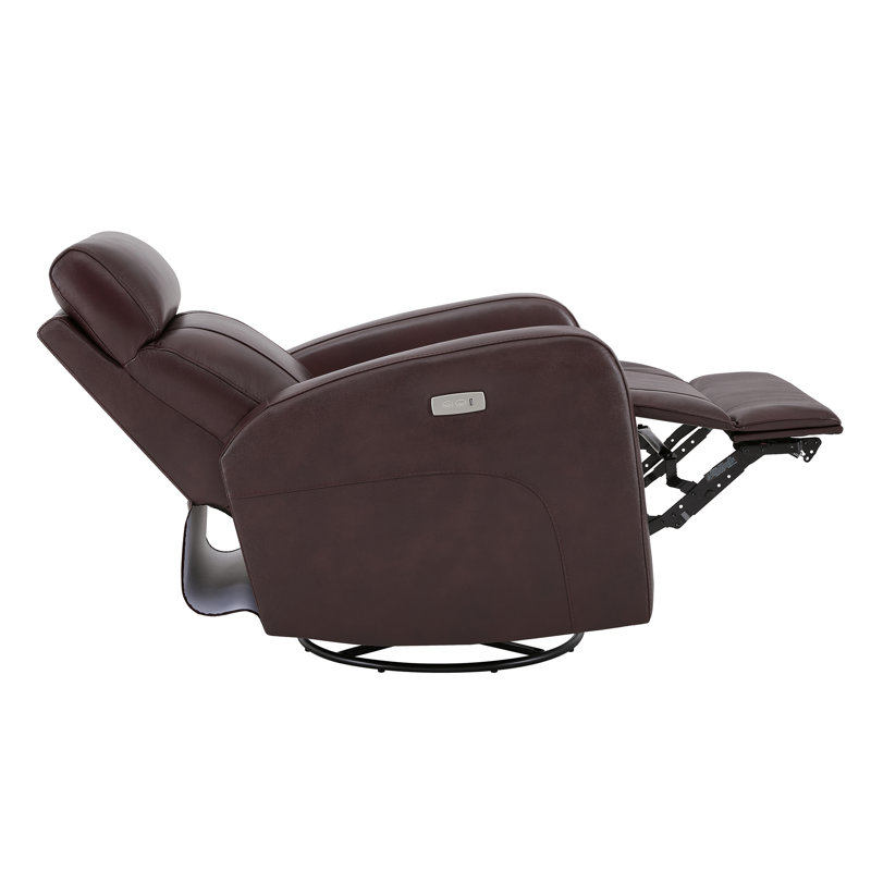 Corvin Genuine Leather Swivel Power Recliner, Burgundy