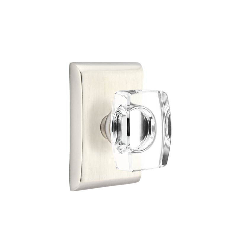 Ensemble de boutons de passage Emtek avec rosette Neos et bouton en verre Windsor, Nickel satiné