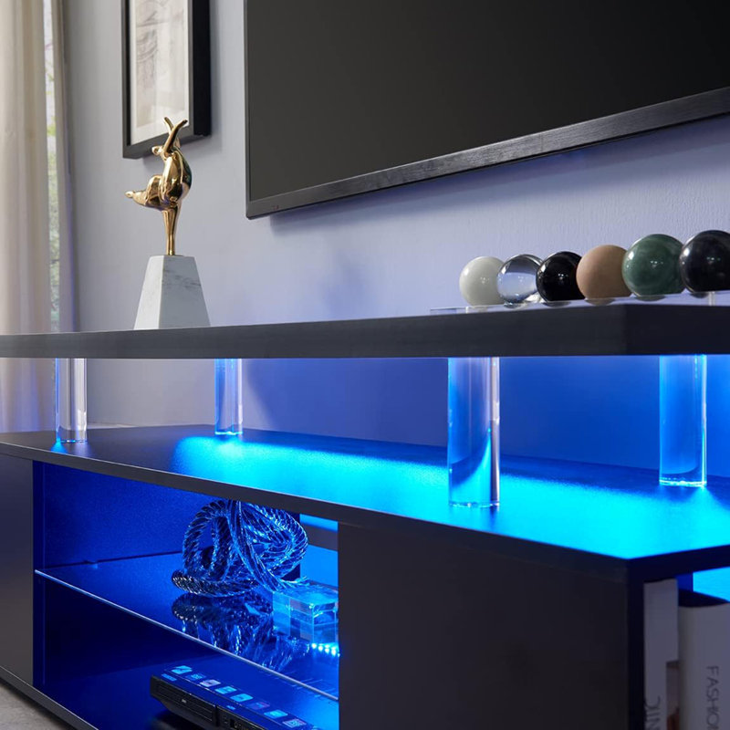 Meuble télé pour meuble télé 60 pouces avec console de rangement multimédia à DEL avec grand meuble d'appoint pour le salon