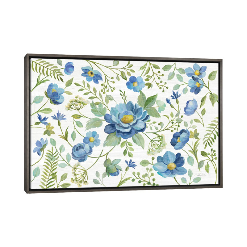 «Botanical Blue I» par Silvia Vassileva - impression d'art graphique, H 26 po x l 40 po x 1,5 po, Dark Rustic Wood Framed