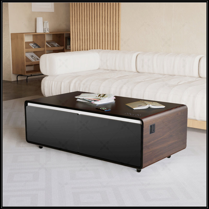Modern Smart Coffee Table With Built-In Fridge, Brown