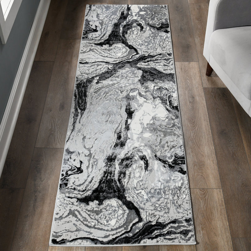 Tapis abstrait de la collection Ksamil, Tapis de couloir 2 pi 2 po x 7 pi 8 po