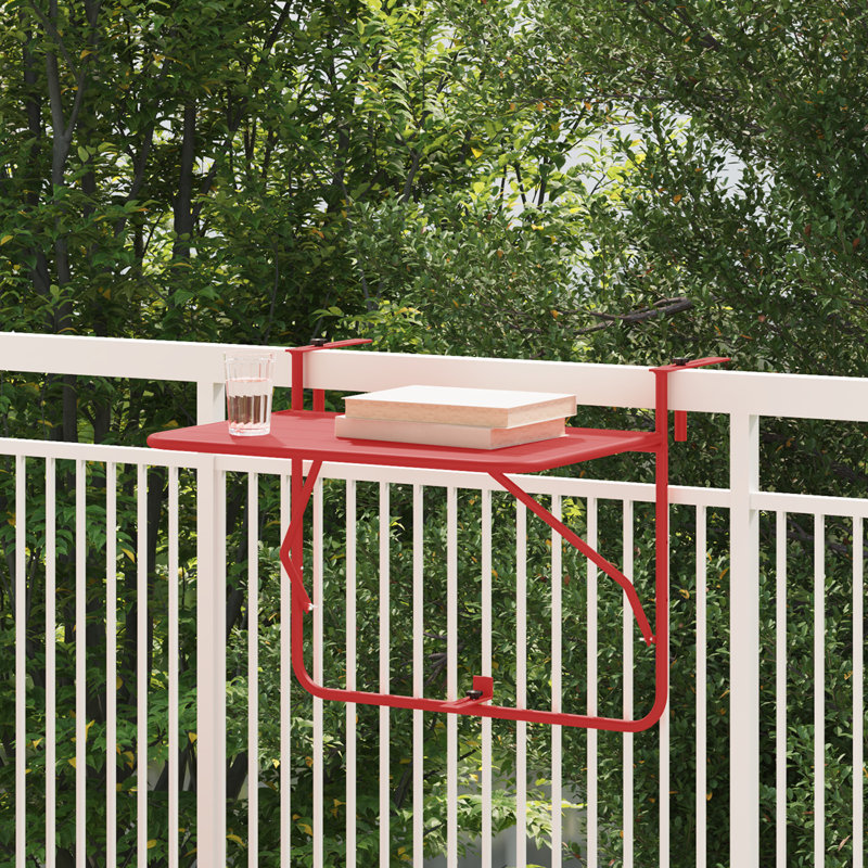 Balcony Table Metal Medium Collapsible Patio Table, Red
