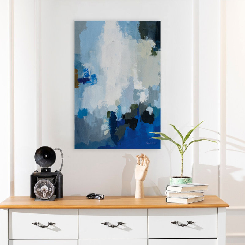 Blue Cascade - Abstract Black Blue Brown, 24" H x 16" W