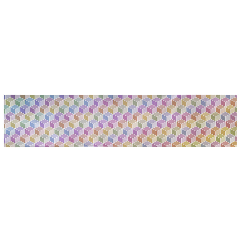 Avicia Lined Rainbow Cube Table Runner, 73.5" x 17.5", Yellow/Blue/Green, Polyester