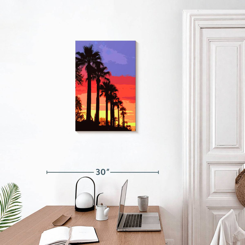 Alvord Palm Tree Sunset Illustration, 24" H x 16" W