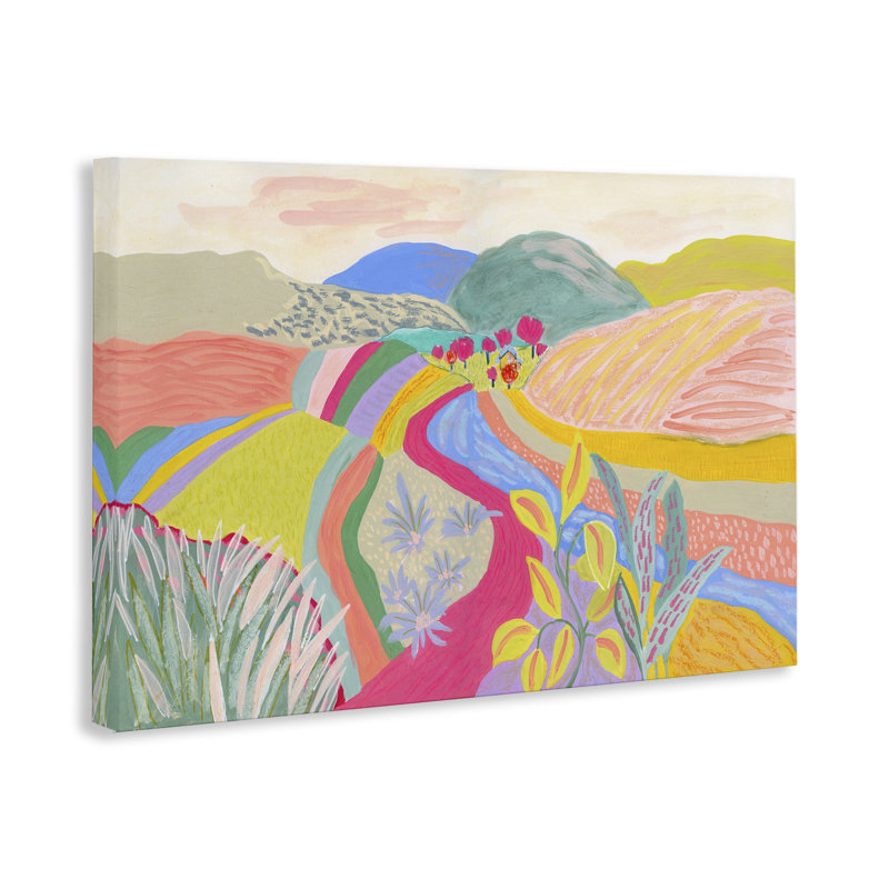 «Whimsical Hued Farmland», art mural sur toile par Suzanne Allard, H 30 po x l 45 po