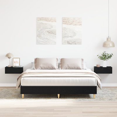 Bed Frame Black Oak Engineered Wood