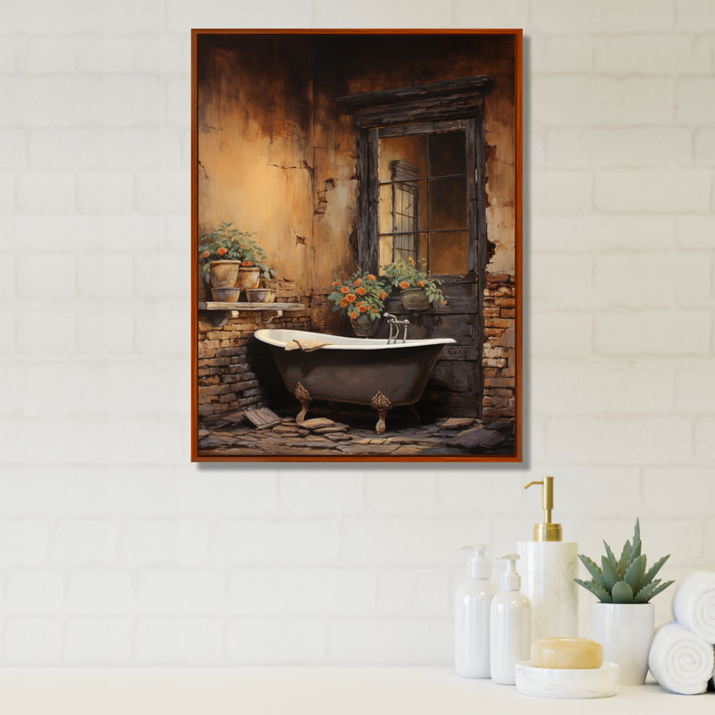 Bentina Bathroom Rustic Charm I - Art mural de salle de bain, H 32 po x l 24 po x P 1 po, Cadre flottant brun