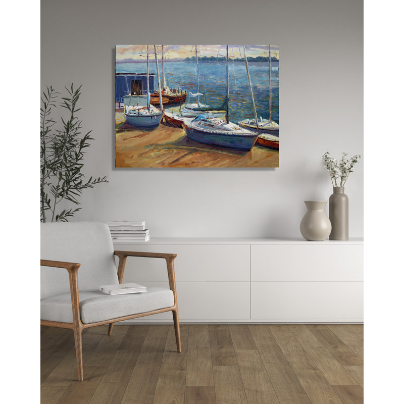John Beard Collection''s Boats Of Borge On Giclee Canvas Hand Embellished Art, 30" H x 40" W x 2" D, Wrapped Canvas