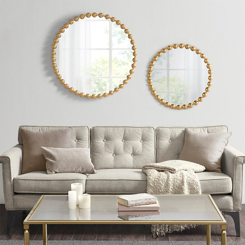 Miroir mural perlé 27 po, Doré