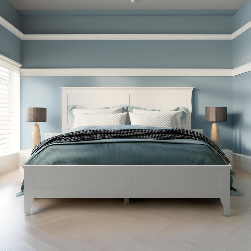 Très grand lit plateforme moderne en bois massif blanc avec tête de lit - Structure en pin robuste, capacité de charge de 650 lb, aucun sommier requis