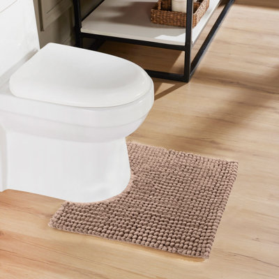 Better Trends Indulgence 100% Cotton Contour Bath Mat, Soft Plush U-Shaped Toilet Rug with Non-Slip Backing, Absorbent Bathroom Floor Mat for Toilet Base, 20" x 20", Beige