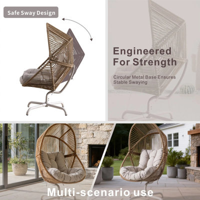 Fauteuil à bascule en forme d'œuf avec coussin moelleux, fauteuil de détente intérieur et extérieur pour le salon, le balcon, le porche et les espaces de patio