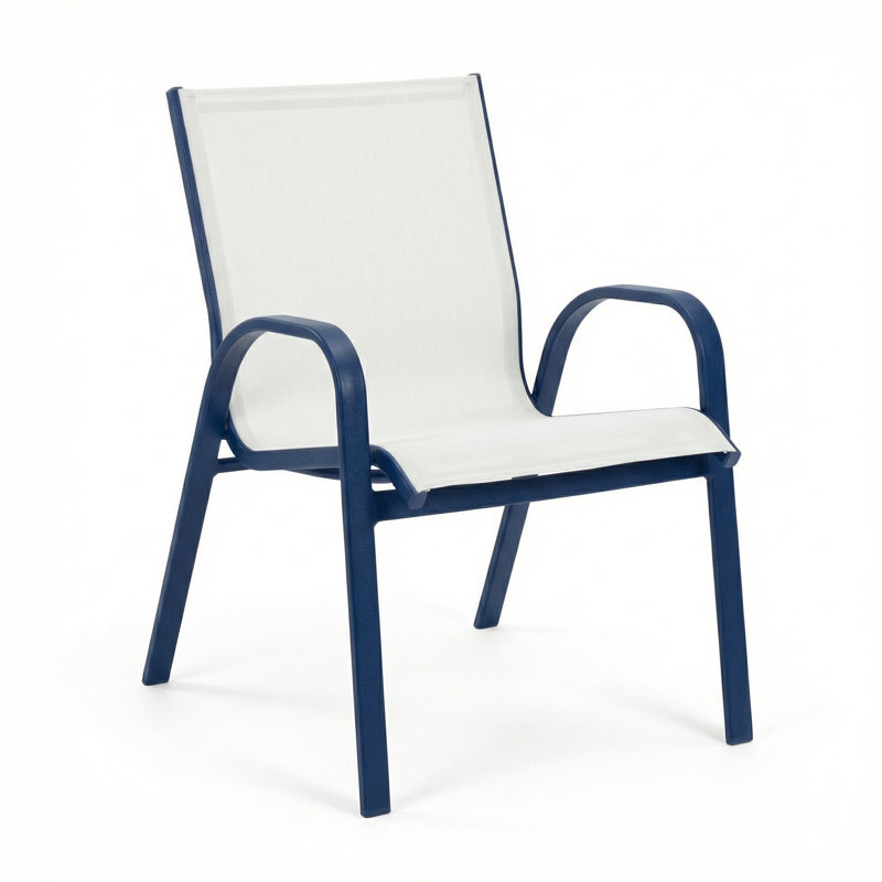 Windward Outdoor Seabreeze Arm Chair, White Sling/Midnight