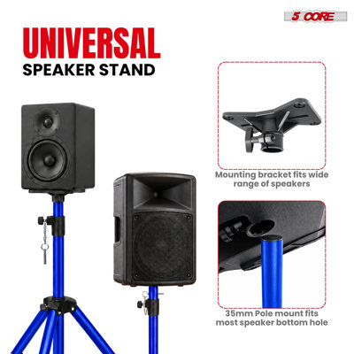 5 Core Speaker Stand Tripod Heavy Duty Adjustable Pair for PA DJ Stage & Event Telescoping Height up to 72″ Universal 35 mm Mount with Carry Bag
