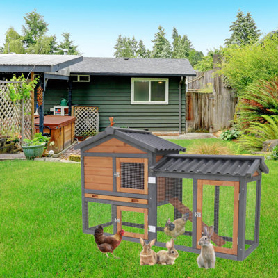 Cage à lapin pour l'extérieur / intérieur en bois 58 po - idéale pour les lapins et les cobayes cage pour petits et moyens animaux avec des escaliers et un plateau de nettoyage