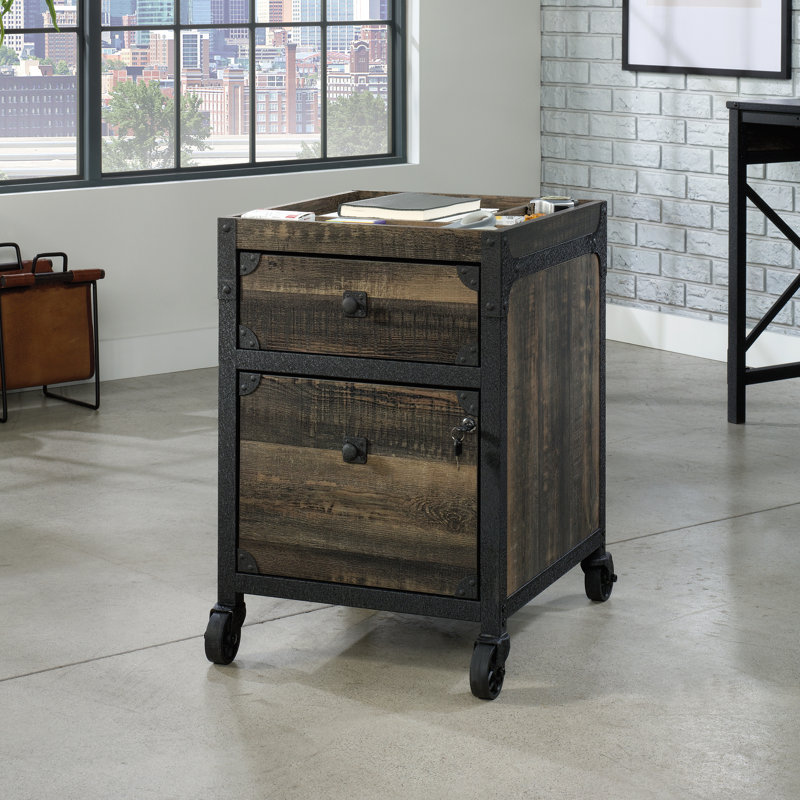 Carbon Oak 2-Drawer Lockable Mobile File Cabinet with Metal Frame