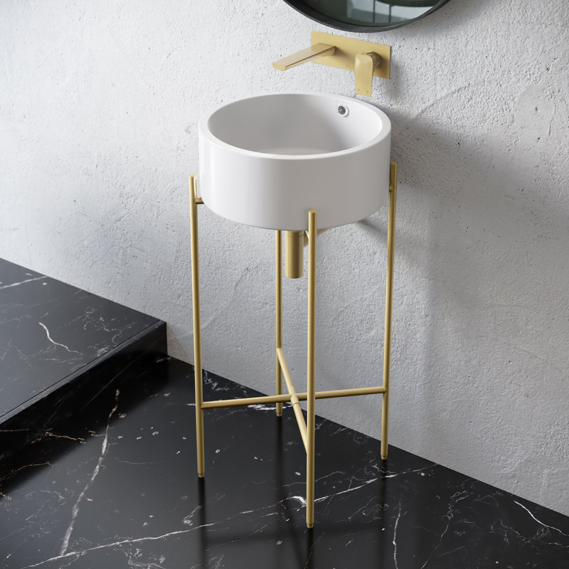 Monaco 16.5" Round Console Sink, White Basin, Brushed Gold