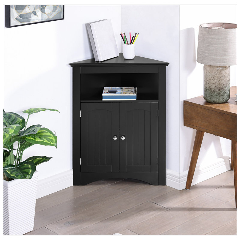 Dennetta Freestanding Bathroom Storage，Corner Cabinet with Doors and Shelves, Black