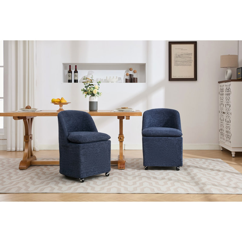 Ensemble de 2 chaises de salle à manger en chenille avec roues universelles, Bleu