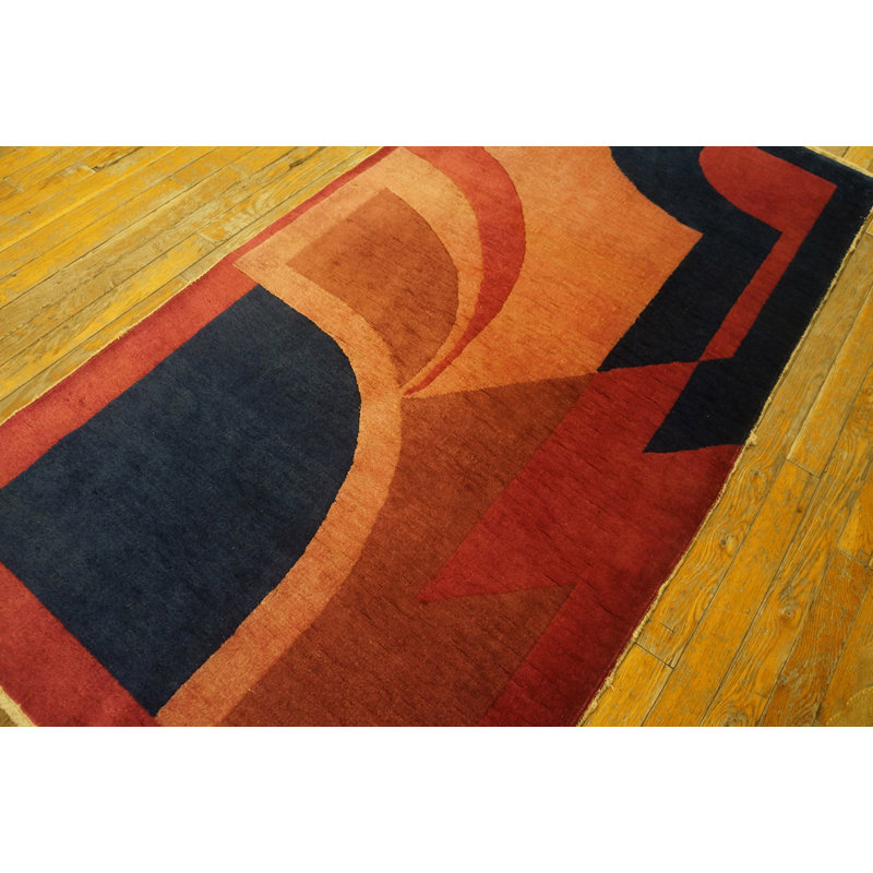 Magnifique tapis chinois antique en laine à motif géométrique Art Deco