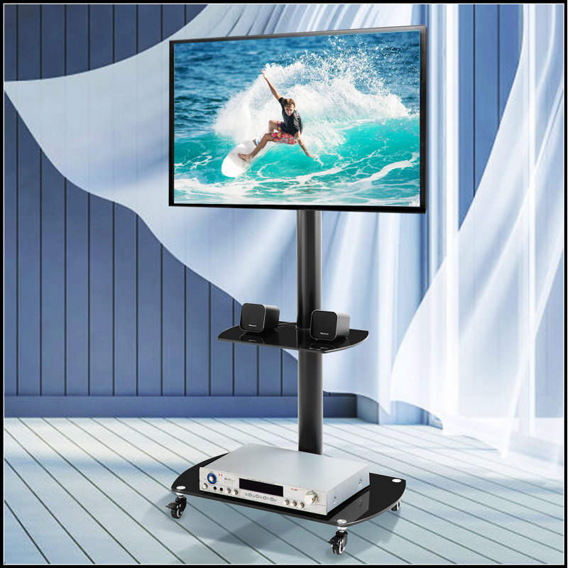 Meuble télé robuste en métal et en verre trempé avec verrou sécuritaire, pouvant supporter jusqu'à 88 lb pour un divertissement sécuritaire et stable